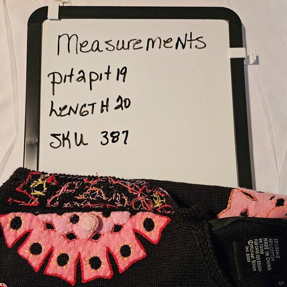 Michael Simon BLACK  MULTI CIRCLE PRINT  Applique SWEATER Size S - Picture 7 of 7